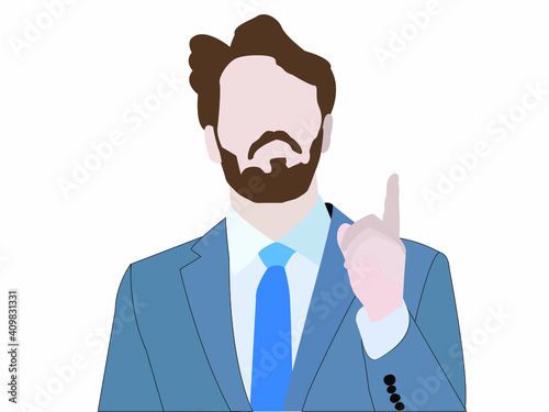 An adult man shows a thumb up. Sudden idea. Search for solutions to problems. Vector graphics.