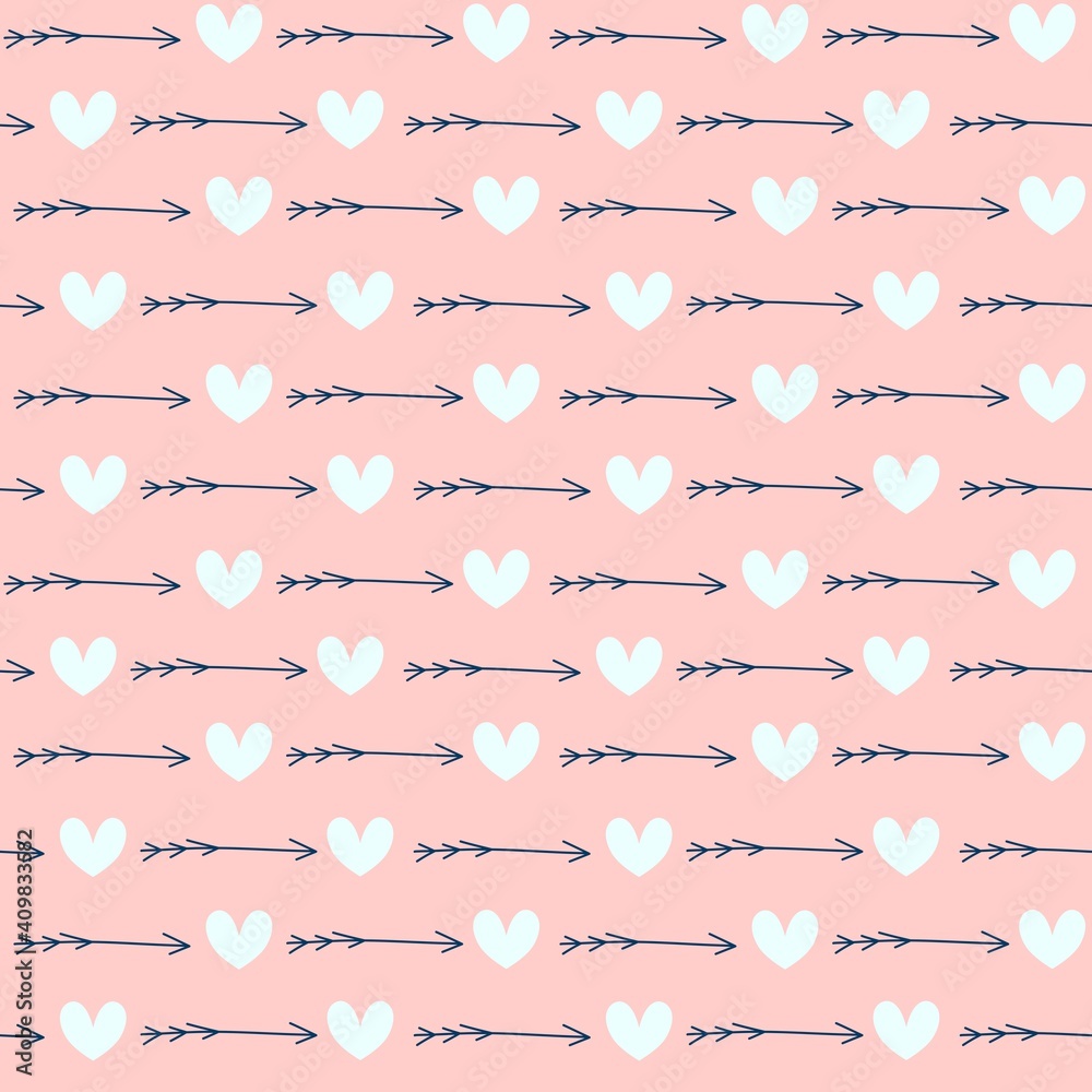 Cute lovely seamless vector pattern background illustration with hearts and arrows	