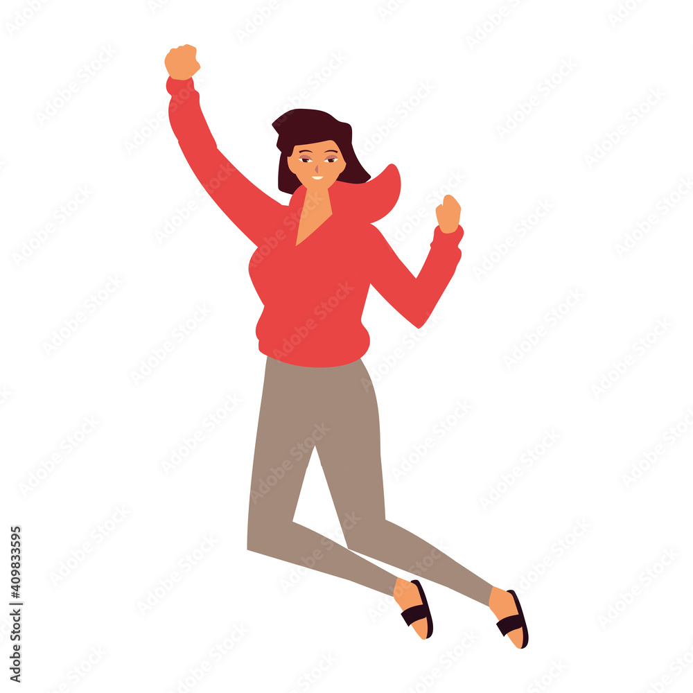 young woman celebrating jumping white background young woman celebrating jumping white background