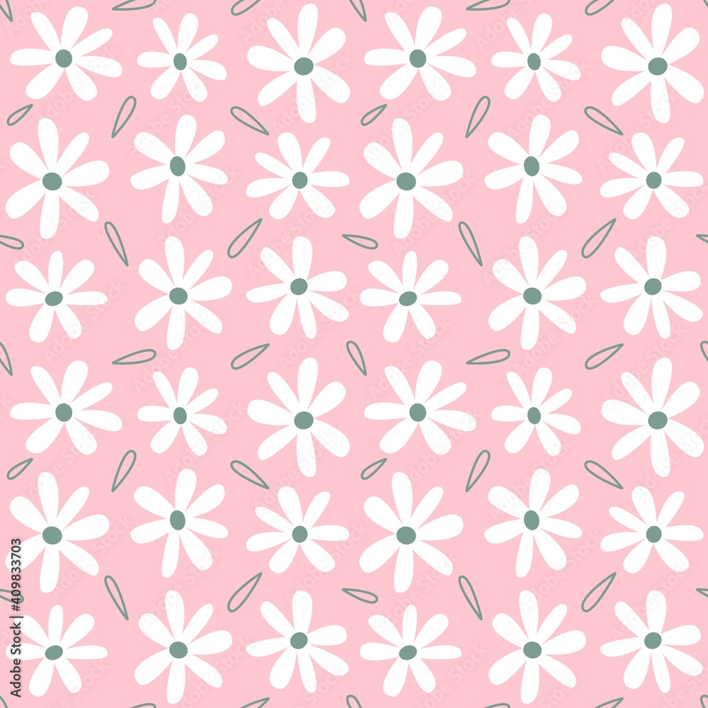 Cute lovely seamless pattern background illustration with daisy flowers	