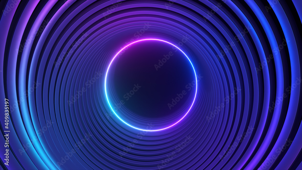 Blue violet neon circle abstract futuristic high tech motion background. 3d illustration Blue violet neon circle abstract futuristic high tech motion background. 3d illustration
