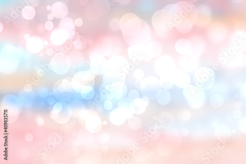 Abstract blurred vivid spring summer light delicate pastel pink blue bokeh background texture with bright soft color circles and bokeh lights. Card concept. Beautiful backdrop illustration.