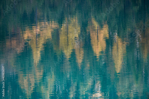 artistic reflection of a rock face in Oeschinensee