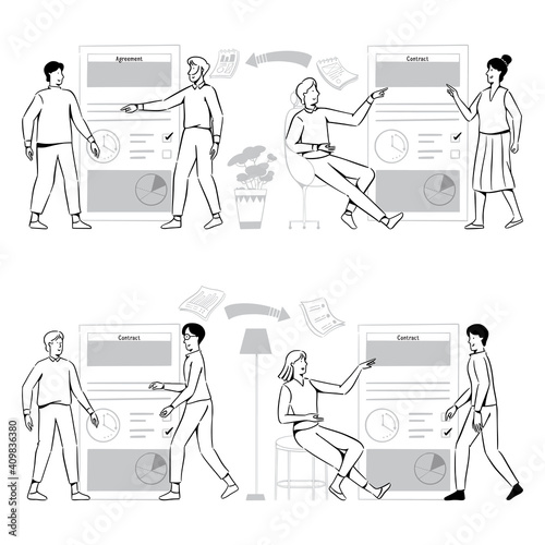 People doodles review document contract agreement for business and finance concept