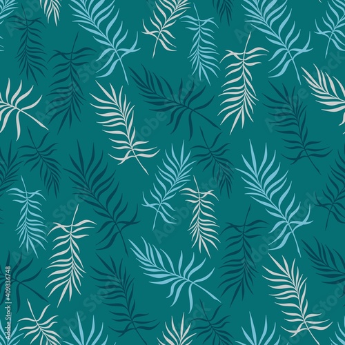 TURQUOISE BACKGROUND WITH DELICATE PALM LEAVES
