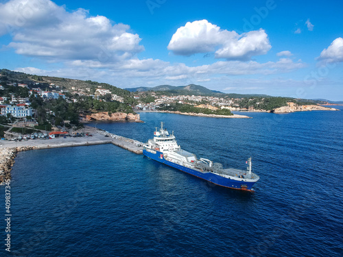 EKO 2 Ship takner from EKO Company (member of the Hellenic Petroleum Group), supply the facilities in Alonnisos island, Sporades, Greece © panosk18