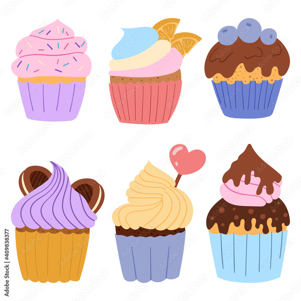Set of sweets cupcakes and muffins Set of sweets cupcakes and muffins