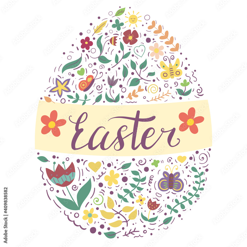 Easter frame with easter eggs on white background.