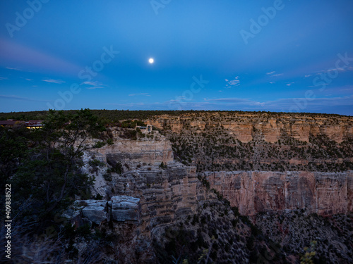 Grand Canyon at night with moon and stars, Grand Canyon National Park douth Rim near Flagstaff, Arizona, USA