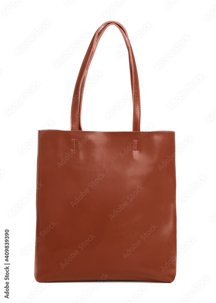 New leather shopper bag on white background New leather shopper bag on white background