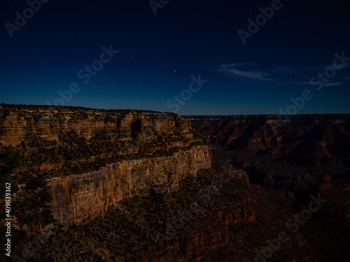 Grand Canyon at night with moon and stars, Grand Canyon National Park South Rim near Flagstaff, Arizona, USA