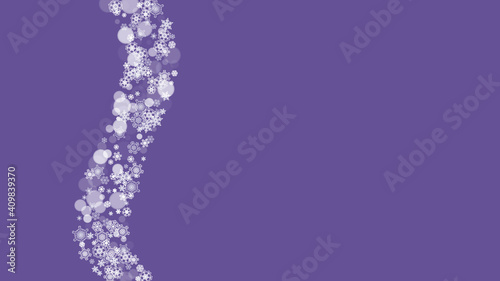 Winter border with ultraviolet snowflakes. New Year backdrop. Snow frame for flyer  gift card  invitation  business offer and ad. Christmas trendy background. Holiday frosty banner with winter border