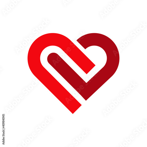Día de San Valentín. Logotipo dos corazones unidos con lineas en color rojo