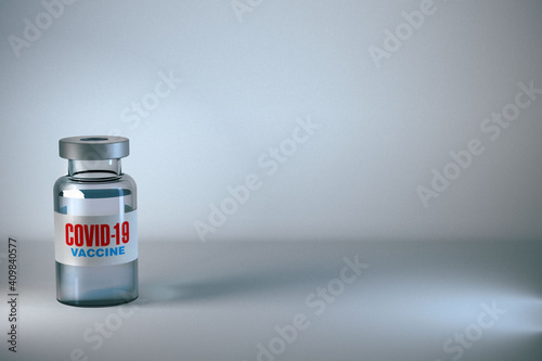 Coronavirus Covid-19 vaccine vial on white background.