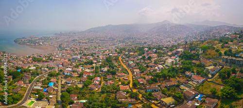 Aerial view of Freetown, Sierra Leone - looking towards city centre