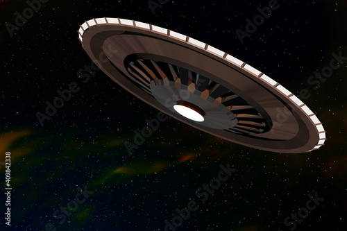UFO flies in the night sky , 3d illustration