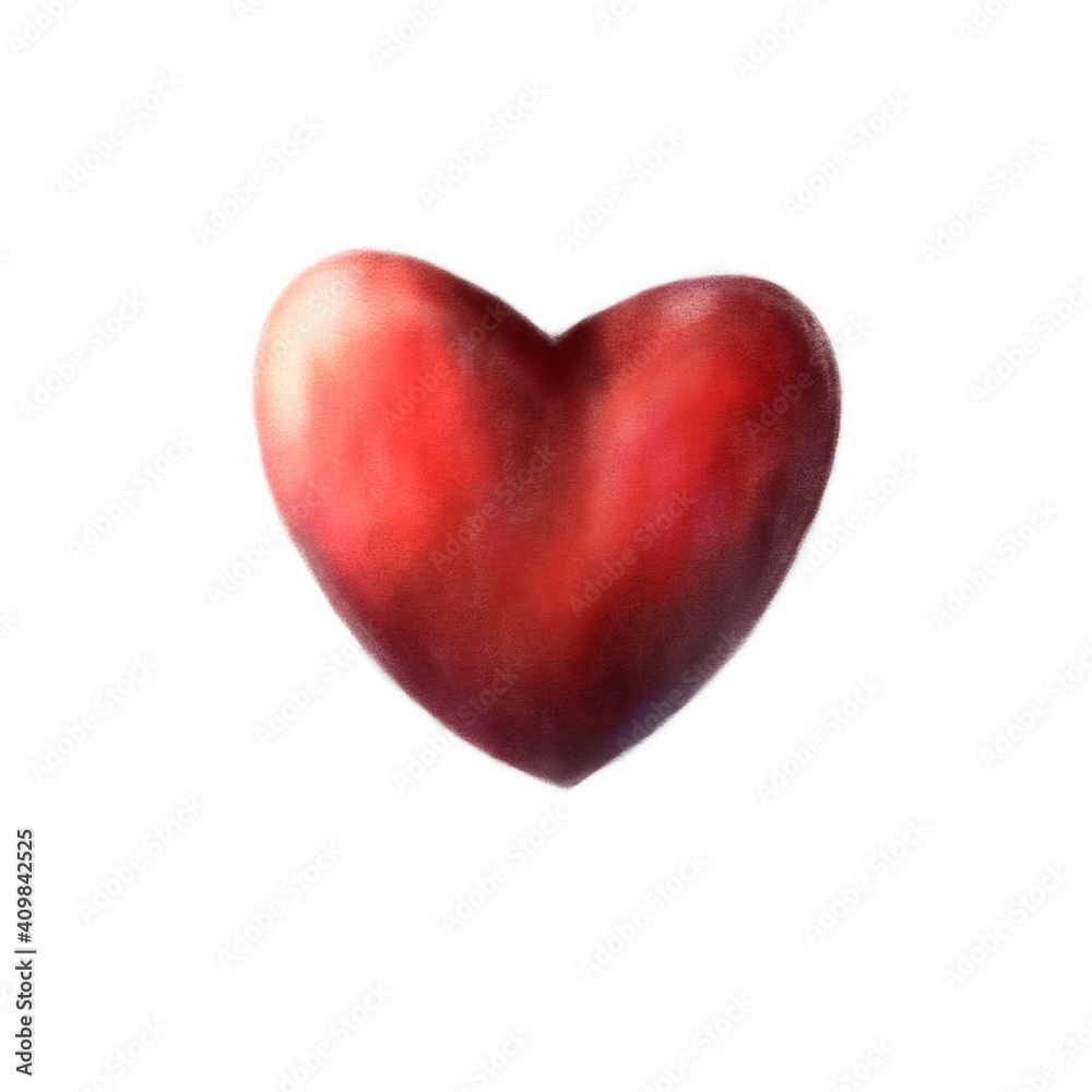 Red hand drawn heart isolated on white background 
