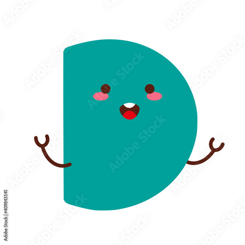 Letter D. Funny character with cute face. Design for kids room, poster, nursery typography.