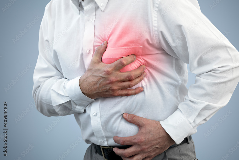 Chest pain concept for heart attack, stoke or heartburn Chest pain concept for heart attack, stoke or heartburn