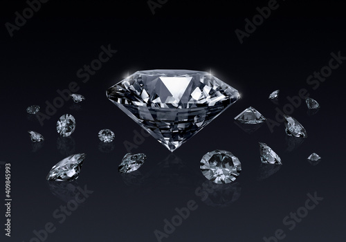 Dazzling diamond on black background. 3D render