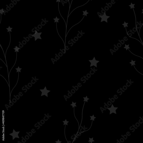 black and white floral background, gray stars seamless pattern