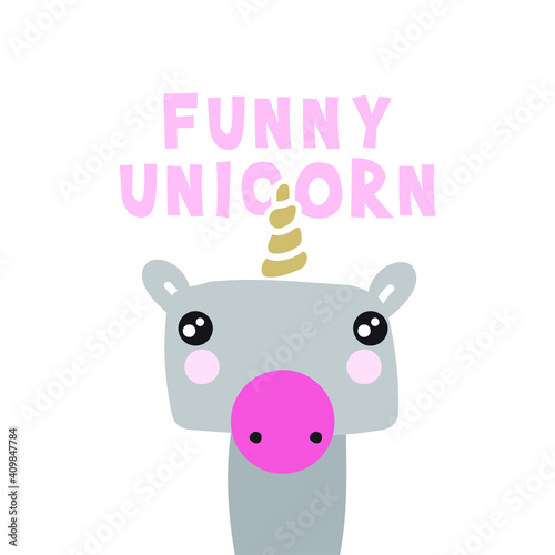 Drawing of a uniconio baby. Funny children's image. Editable vector. photo