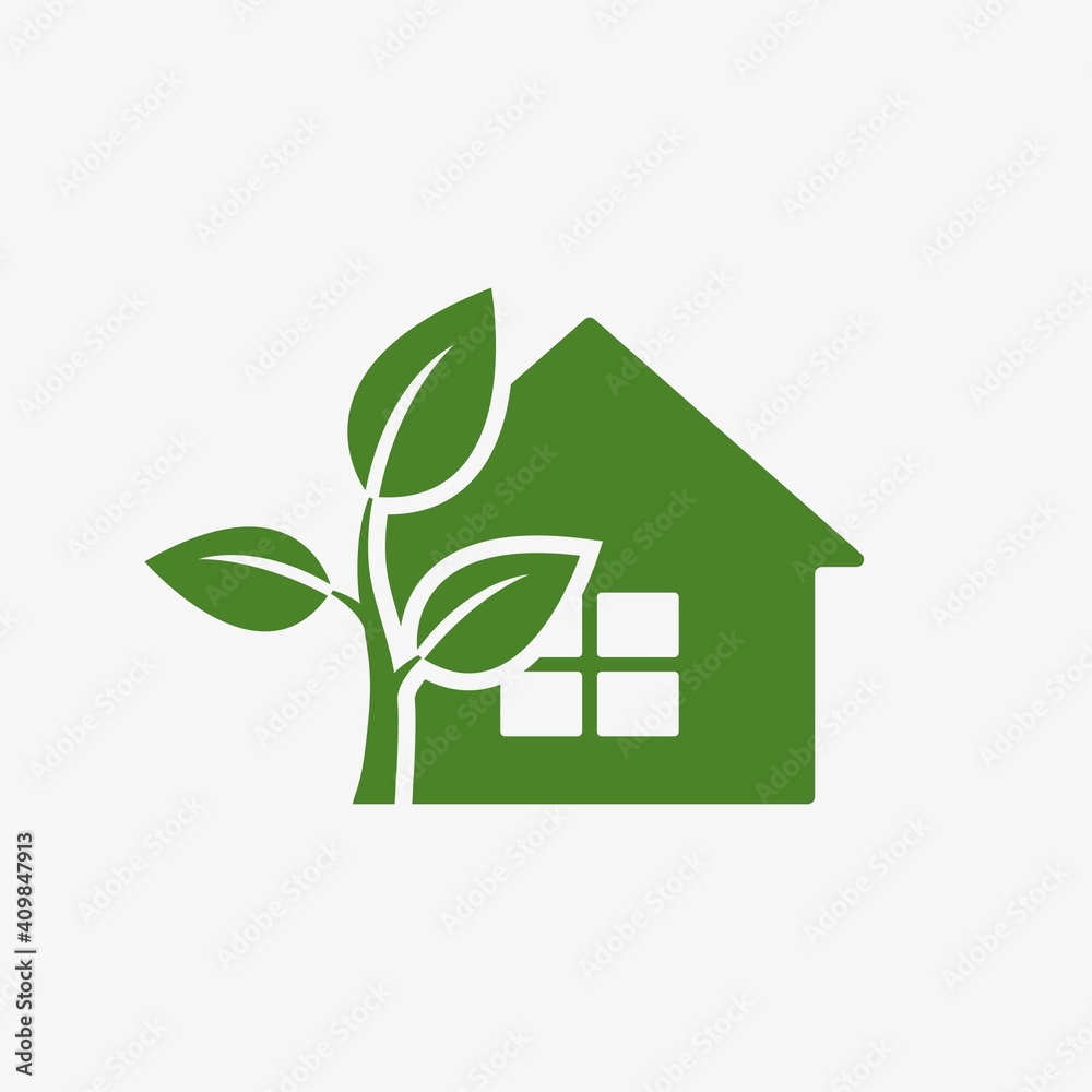 eco house icon. environmental and environmentally friendly symbol. plant sprout and house. vector green color image eco house icon. environmental and environmentally friendly symbol. plant sprout and house. vector green color image