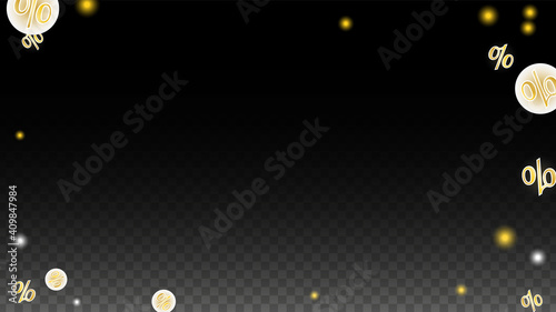 Luxury Vector Gold Percentage Sign Confetti on Transparent. Percent Sale Background. Business, Economics Print. Discount Illustration. Promotion Poster. Black Friday Banner.