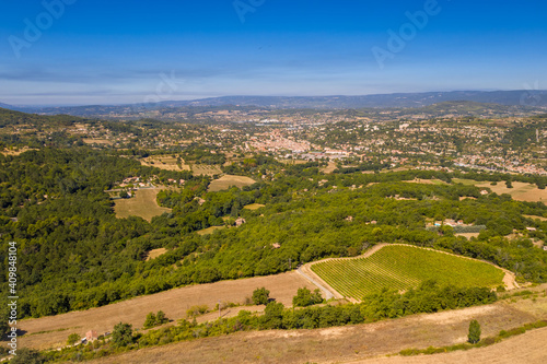 Nature and vineyards in the vicinity of Les Imberts, Gordes, southern France. Typical French landscape. Provence-Alpes-Cote d'Azur. 