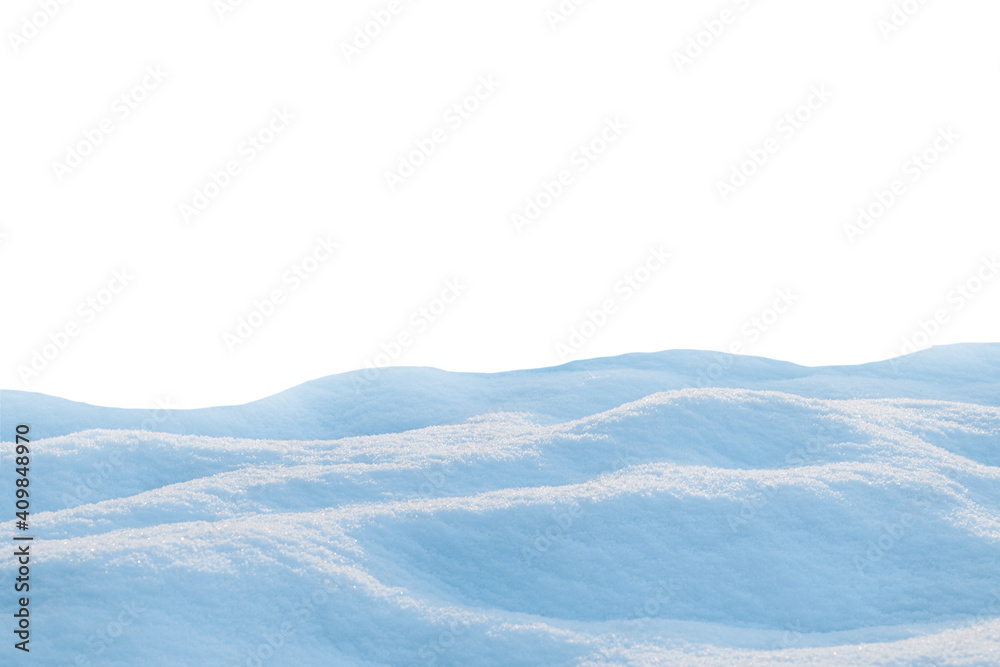 Heap of fluffy snow isolated on white