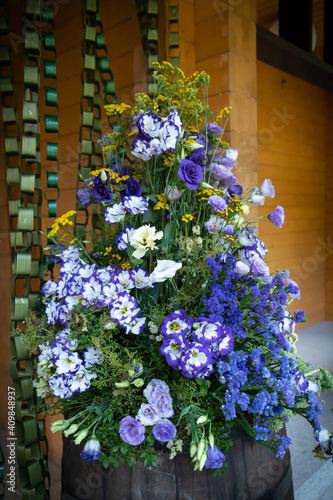 Flowers restaurant decoration for weddind table of newlyweds celebration