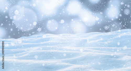 Winter card design. Beautiful fluffy snow outdoors © New Africa