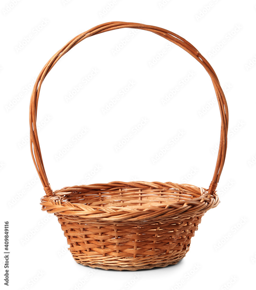 Empty wicker basket isolated on white. Easter item Empty wicker basket isolated on white. Easter item