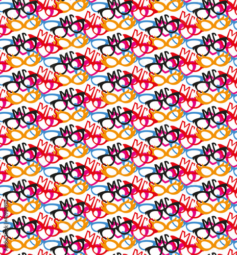 Colourful Mr and Mrs fun photo booth glasses seamless vector patternon a white background