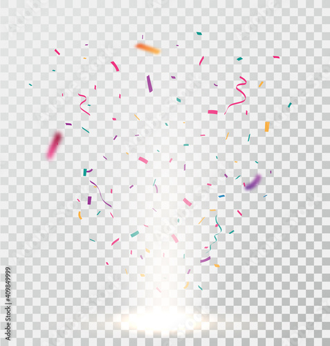 Colorful Confetti celebrations design with light  isolated on transparent background