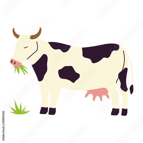 farm and agriculture cow eating grass cartoon