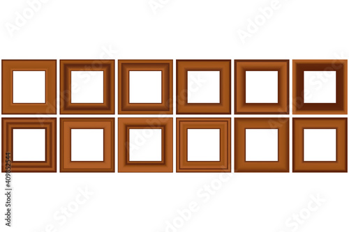 Big set of squared golden vintage wooden frame for your design. Vintage cover. Place for text. Vintage antique gold beautiful rectangular frames. Template vector illustration.
