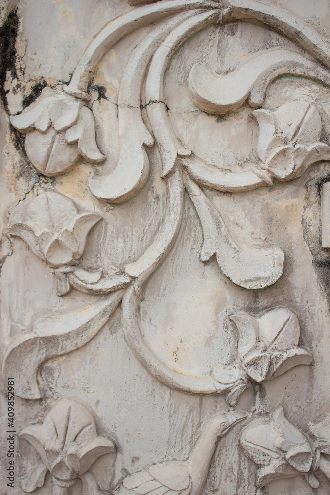 Bas-relief in Taman Sari water palace of Yogyakarta on Java island, Indonesia