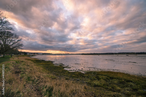 Sunset over the River Stour on the Suffolk   Essex border  UK