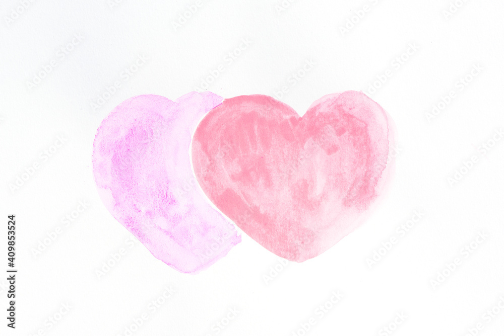 Watercolor painting of hearts on white backgrund