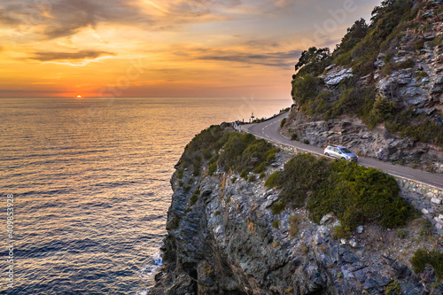 Winding road along rocky coast