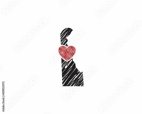 Hand Drawing Delaware Map And Heart Logo Vector 001