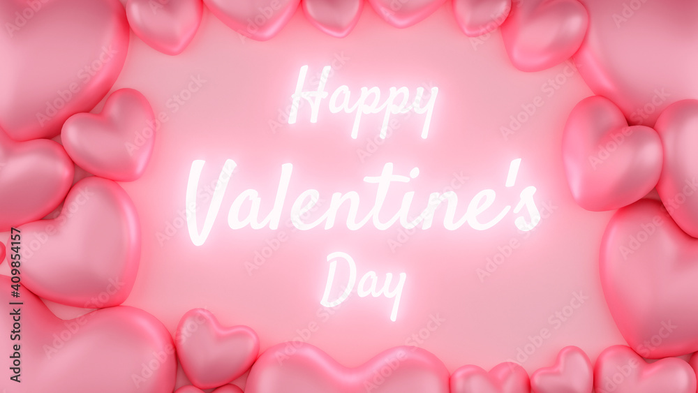 Pink heart with pink background and text. Valentine's day concept. 3D Rendering illustration