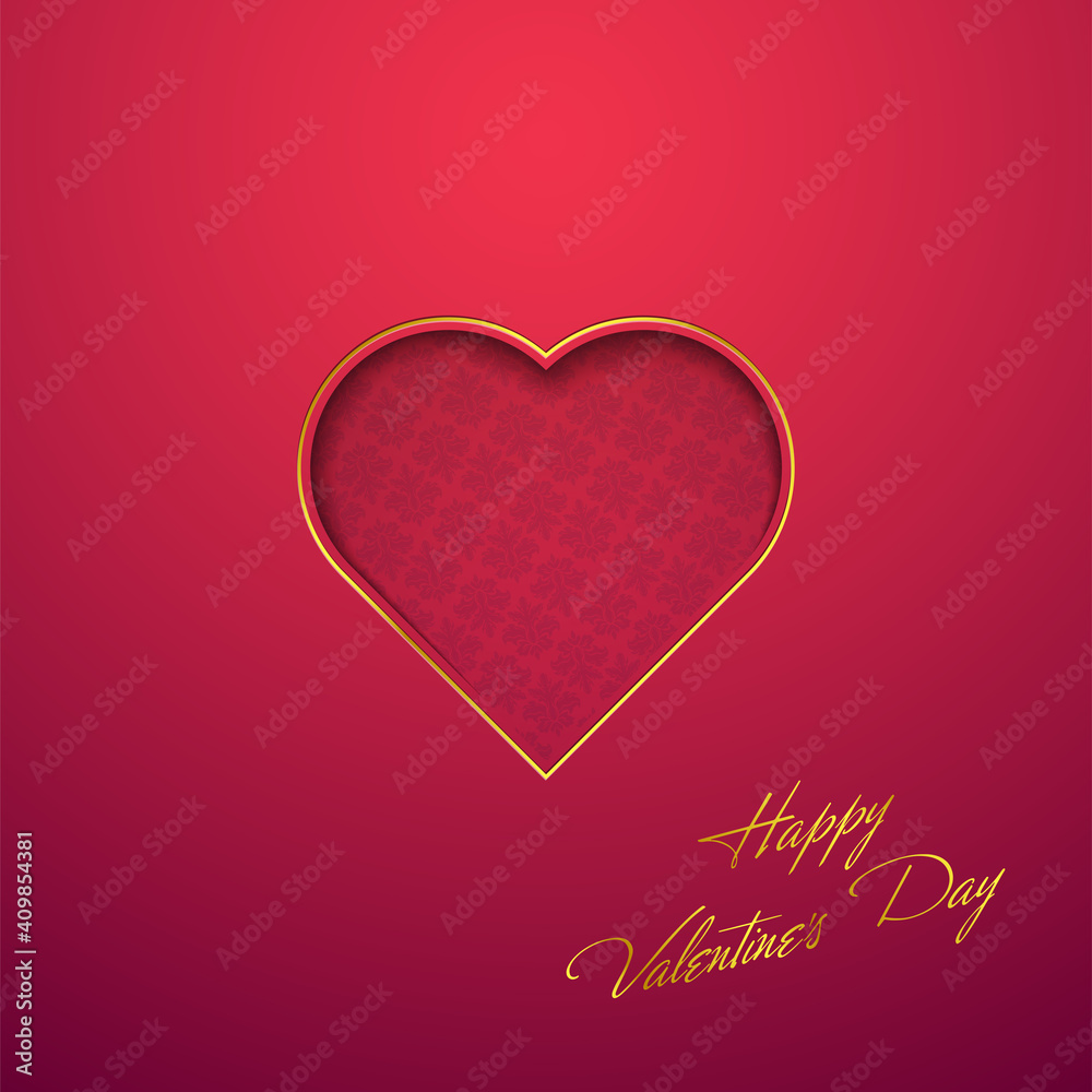 Greeting card with image of heart. Double layers heart of paper cut vector banner. Congratulations on February 14 day St. Valentine. Happy Valentine's day