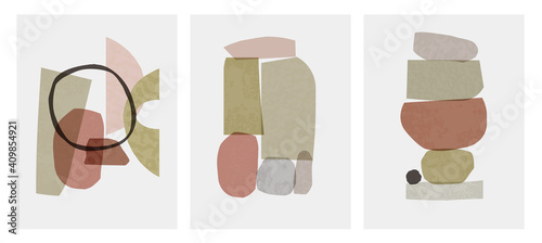 Abstract shapes Nordic paint print set. Scandinavian style poster background collection. Minimalist contemporary design vector illustration for wall decoration, home gallery, postcard, brochure cover