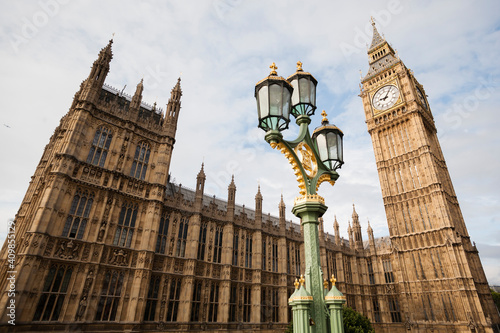 Palace of Westminster and big ben tower isolater on blue sky