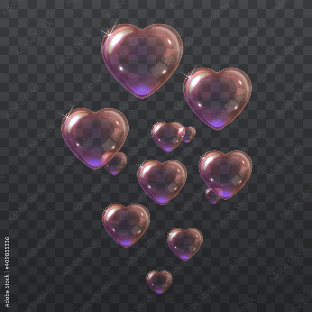 Soap pink bubbles in the shape of a heart Stock Vector | Adobe Stock