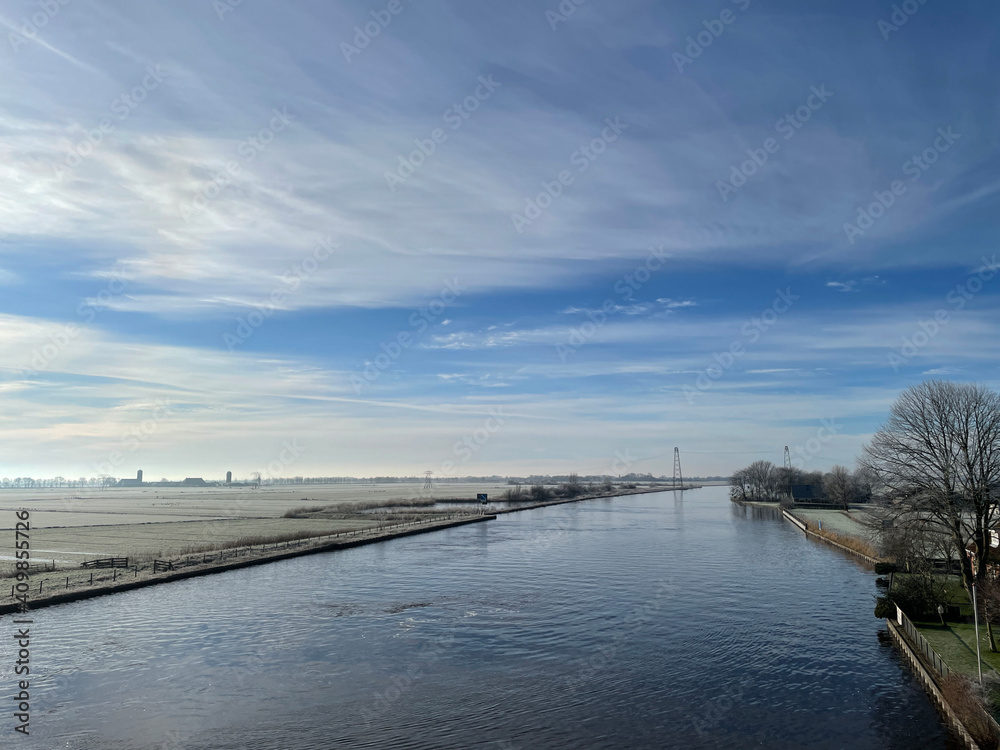 Canal during a winter day in Friesland