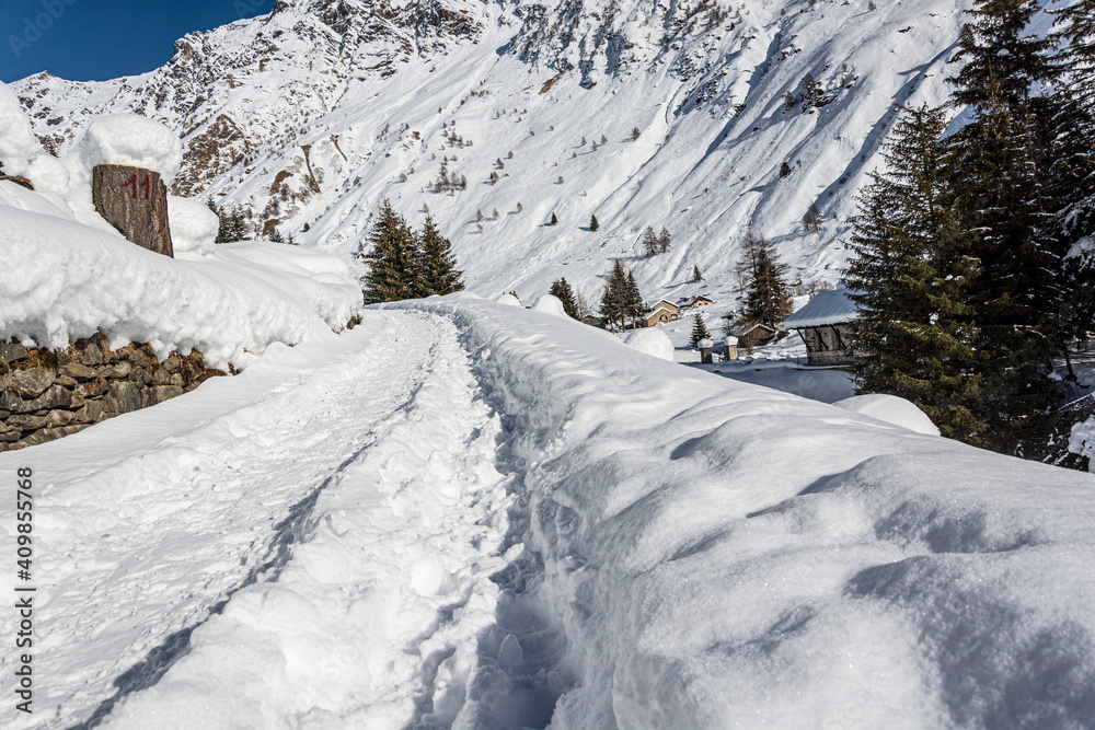 Paesaggio invernale innevato in alta Vallecamonica