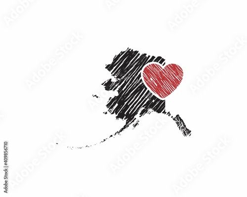 Hand Drawing Alaska Map And Heart Logo Vector 001